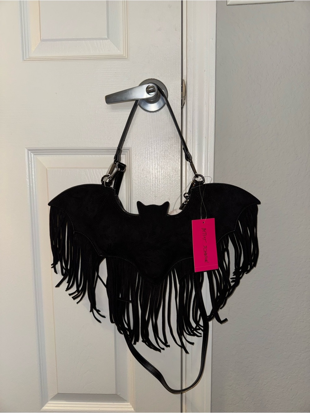 Betsey Johnson Black Bat Fringe Shoulder Bag Halloween New with Tags